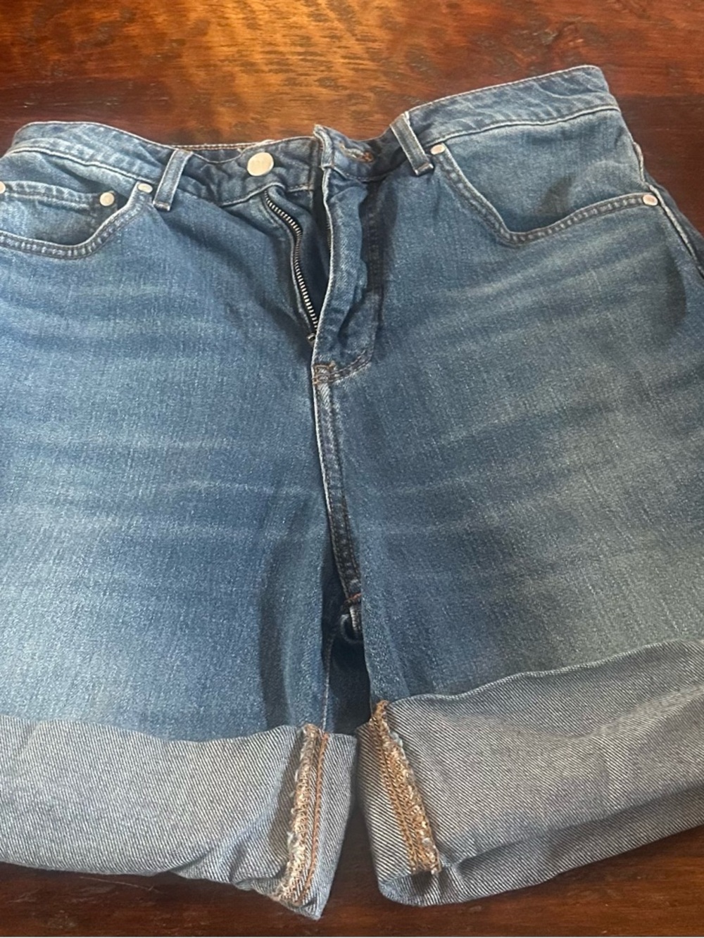 Anthropologie Pilcro Mid Blue Denim Shorts with Rolled Hem